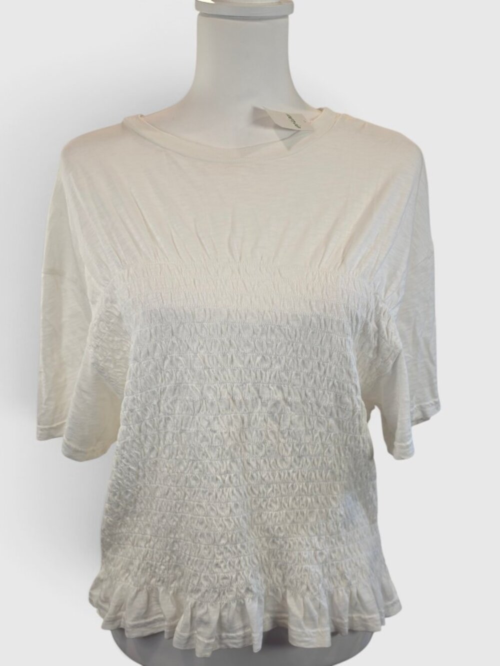 Aerie White Smocked T-Shirt Peplum Top XL NWT - Picture 2 of 14